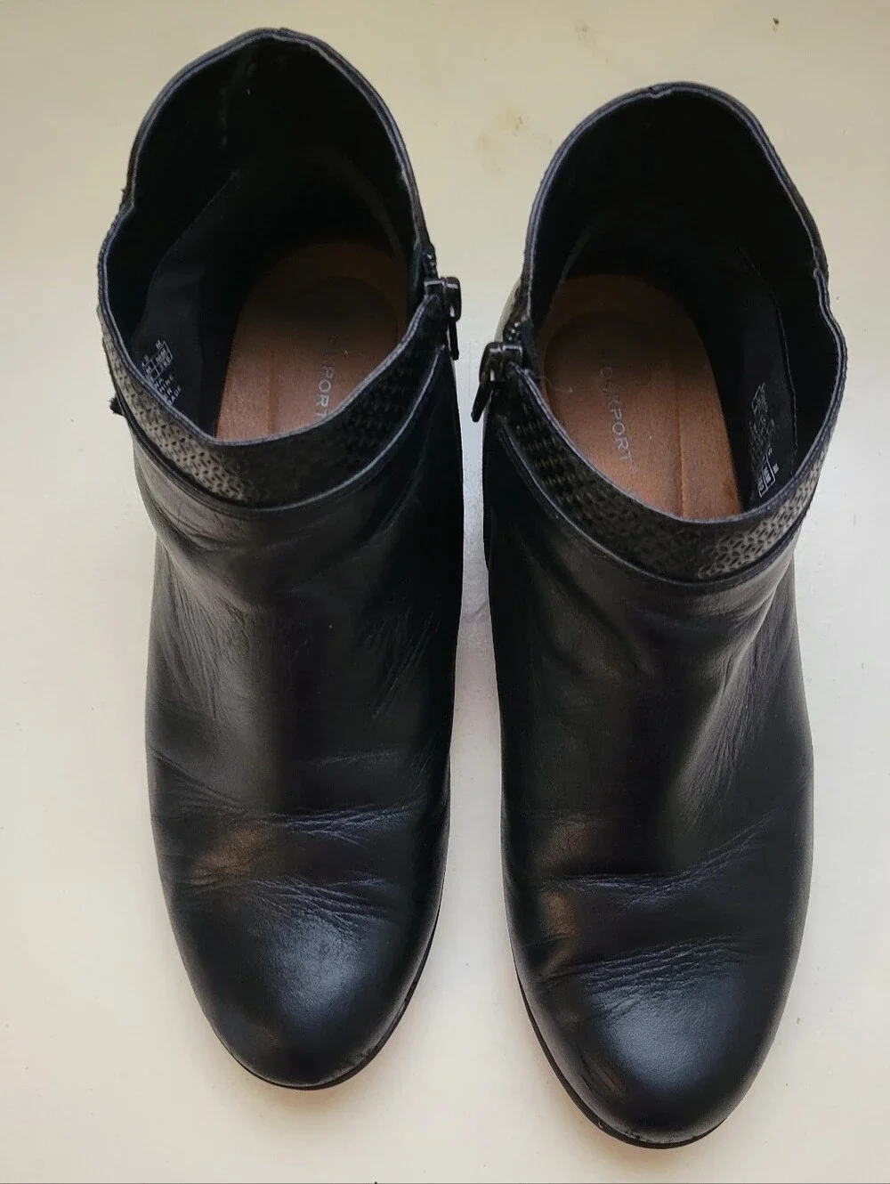 Rockport Carly Women's Black Leather Ankle Boots - Side Zip Size 9